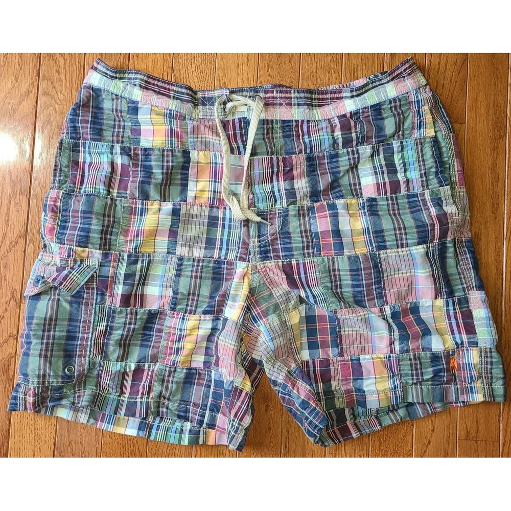 Vintage Polo Ralph Lauren Swim Shorts Trunks POLO SPORT Plaid 90s Men Lg Lined